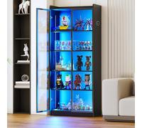 Gurexl 165 cm Vitrine,Vitrines sur Pied avec Porte en Acrylique et 5 Compartiments,Armoire de Collection en Debout lumières avec capteur de Corps Humain,Moderne Bibliotheque,pour Salon,Bureau,Noir