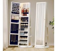 Gurexl LED Armoire à Bijoux avec Miroir, Blanc Armoire Bijoux avec LED Miroir, Armoire de Maquillage Verrouillable Rotative à 360 Degrés avec Plusieurs Compartiments 160 × 54 × 54 cm