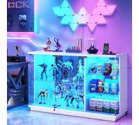 Gurexl Vitrine avec Type-c et Porte Vitrée Verrouillable,Bibliothèque Vitrée avec Lumières LED et Détection Intelligente,pour Salon,Bureau,Collection,Curio,134 x 47 x 18 cm,Blanc