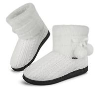 GURGER Chausson Montant Femme Hiver Fourrure Doublure Pantoufles Botte Chaud Confort Mémoire Mousse Chaussures de Maison Slippers Blanc Taille 36 37