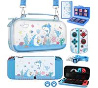 Gurgitat Ensemble d'accessoires 6 en 1 pour Nintendo Switch OLED 2021 - Joli étui de transport, housse de protection, poignées Joy Con, poignées pour pouces, 24 supports de jeu, bandoulière pour