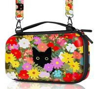 Gurgitat Étui de transport pour Nintendo Switch Lite - Étui de transport rigide - Fleurs - Chat noir - Accessoires mignons pour filles et garçons - Pochette de protection pour Nintendo Switch Lite