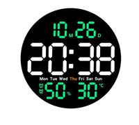 Guriayus Horloge murale numérique de température et d'humidité de 25,4 cm avec télécommande, alarme, date, semaine, écran mural pour la maison, orange