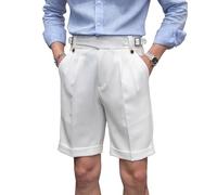 Gurkha Pantalon pour homme vintage plissé infroissable Style Naples italien Short droit taille haute, blanc, M