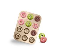 Gurlideo Moule à beignets 12 cavités 3 formes moules à cupcakes en acier carbone anti-adhésif pour donuts muffins cupcakes Doré