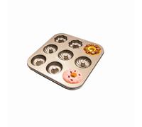 Gurlideo Moule à beignets 9 cavités 3 formes moules à cupcakes en acier carbone anti-adhésif pour donuts muffins cupcakes Doré