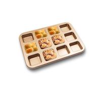 Gurlideo Moule à brownies pour 12 gâteaux, mini moule à gâteau rectangulaire, acier au carbone antiadhésif, mini moule à cake antiadhésif pour muffins, gâteaux et petits pains (doré)