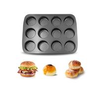 Gurlideo Moule à hamburger, moule à hamburger anti-adhésif en acier au carbone, 12 tasses grand moule de cuisson pour petits pains à hamburger faits maison