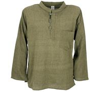 Guru-Boutique, Chemise de Pêche du Népal, Chemise Hippie de Goa, Chemise de Yoga, Chemise Décontractée, Vert Mousse, Ducoton, Size:XL, Des Chemises