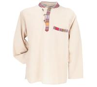 Guru-Boutique, Chemise de Pêcheur Ethno du Népal, Chemise Goa, Crème, Ducoton, Size:M, Des Chemises