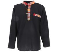 Guru-Boutique, Chemise de Pêcheur Ethno du Népal, Chemise Goa, Noire, Ducoton, Size:XL, Des Chemises