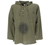 Guru-Boutique, Chemise de Yoga, Chemise Goa Om, Sweat-Shirt, Olive/Noir, Ducoton, Size:M, des Chemises
