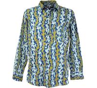 Guru-Boutique, Chemise Décontractée, Chemise Goa, Chemise à Manches Longues Pour Hommes Avec Imprimé Africain, Indigo/curry, Ducoton, Size:XL, Des Chemises