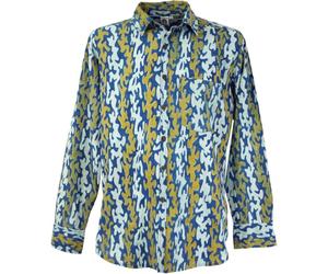 Guru-Boutique, Chemise Décontractée, Chemise Goa, Chemise à Manches Longues Pour Hommes Avec Imprimé Africain, Indigo/curry, Ducoton, Size:XL, Des Chemises