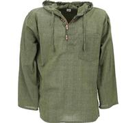 Guru-Boutique, Chemise Népalaise, Sweatshirt Hippie Goa, Chemise de Yoga, Chemise à Capuche, Olive, Lecoton, Size:M, Des Chemises