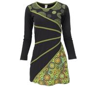 Guru-Boutique, Mini Robe Hippie Boho Chic, Tunique - Noir/Vert, Coton, Robes Courtes