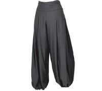 Guru Boutique, Pantalon Bouffant, Pantalon Harem, Gris, Synthétique, Size: S/M (40), Femme, Printemps-Été, Long, Uni, Décontracté, Ethnique, Évasé, Taille Basse, Smocké, Confortable