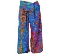 Guru-Boutique, Sarouel Tie Dye, Bleu / Multicolore, Coton, Size:Taille Unique, Pantalon Pêcheur Taille Longue