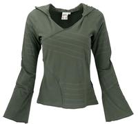 Guru-Boutique, Sweat à Capuche Elfes, Chemise à Manches Longues, Chemise Pixi, Pull à Capuche Fleur de Vie, Olive, Ducoton, Size:L (42), Chandails, Sweat-shirts à Manches Longues