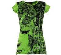 Guru-Boutique, T-Shirt Bouddha Soleil, Vert, Ducoton, Size:S (38), T-shirts Imprimés `Sura