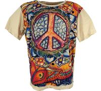 Guru-Boutique, T-shirt Miroir, Peace/beige, Ducoton, Size:L, T-shirts `