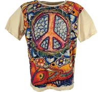 Guru-Boutique, T-Shirt Miroir, Peace/Beige, Ducoton, Size:M, T-Shirts `