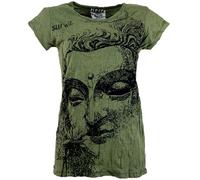 Guru-Boutique, T-Shirt Soleil Bouddha, Olive, Ducoton, Size:S (38), T-shirts Imprimés `Sura