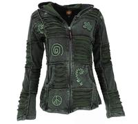 Guru-Boutique, Veste en Patchwork de Goa, Veste à Capuche Boho, Vert Foncé, Lecoton, Size:S (40), Vestes et Gilets Boho
