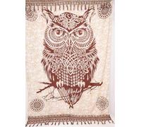 GURU SHOP Bali Batik - Robe sarong - Jupe portefeuille - Sarong - Serviette de plage - Pour homme et femme - Bleu - Synthétique - Taille unique, Hibou/marron, taille unique