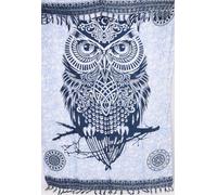 GURU SHOP Bali Batik - Robe sarong - Jupe portefeuille - Sarong - Serviette de plage - Pour homme et femme - Bleu - Synthétique - Taille unique, Hibou/bleu, taille unique
