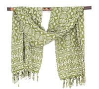 GURU SHOP Bali Robe sarong Batik - Jupe portefeuille - Sarong - Écharpe de plage - Homme/femme - Noir - Synthétique - Taille unique, Lotus/Vert, taille unique