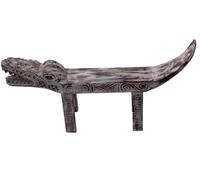 GURU SHOP Banc de crocodile sculpté blanc vieilli - 110 cm, 50 x 125 x 20 cm