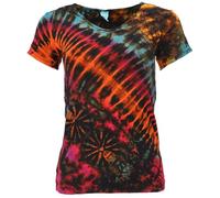 GURU SHOP Batik Hippie T-shirt avec col en V pour femme Vert synthétique Taille 38 Tops & T-shirts Vêtements alternatifs, Noir , 40