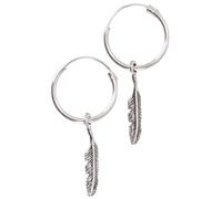 GURU SHOP Boucles d'oreilles créoles en argent avec petites plumes 1,2 mm, 1 x 1 cm