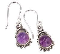 GURU SHOP Boucles d'oreilles indiennes en argent, boucles d'oreilles ethniques filigranes, ornement bohème, améthyste