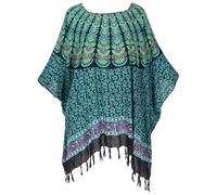 GURU SHOP Caftan, style Ibiza, chemisier, maxi chemisier, tunique de plage, blanc, synthétique, taille : taille unique, Noir/bleu pétrole., taille unique