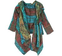 GURU SHOP Cardigan ouvert, veste grande taille avec capuche, femme, multicolore, synthétique, taille : 38, Turquoise/multicolore, 44