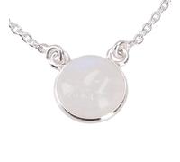 GURU SHOP Chaîne fine en argent avec pierre de lune ronde, blanche