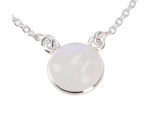 GURU SHOP Chaîne fine en argent avec pierre de lune ronde, blanche