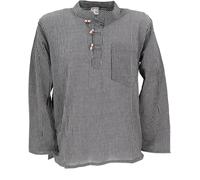 GURU SHOP Chemise de pêcheur Népal - Chemise hippie rayée Goa Hippie - Chemise de yoga - Gris/noir - Homme, noir/gris, XXL