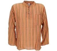 GURU SHOP Chemise de pêcheur Népal - Chemise hippie rayée Goa Hippie - Chemise de yoga - Gris/noir - Homme, Orange, XXL