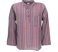 GURU SHOP Chemise de pêcheur Népal - Chemise hippie rayée Goa Hippie - Chemise de yoga - Gris/noir - Homme, Violet/multicolore, L