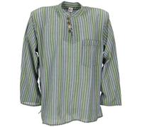 GURU SHOP Chemise de pêcheur Népal - Chemise hippie rayée Goa Hippie - Chemise de yoga - Gris/noir - Homme, vert, XXL