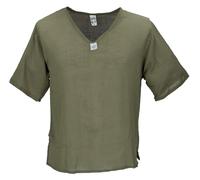 GURU SHOP Chemise de yoga, chemise alternative, en coton, légère, à manches courtes, à enfiler, blanc naturel, pour homme, coton, Vert olive, XXL
