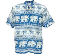 GURU SHOP Chemise de yoga, chemise thaïlandaise avec éléphants, chemise confortable à enfiler, pour homme, synthétique, turquoise, L