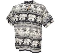 GURU SHOP Chemise de yoga, chemise thaïlandaise avec éléphants, chemise confortable à enfiler, pour homme, synthétique, Noir , S