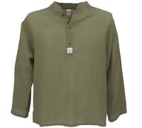 GURU SHOP Chemise de yoga décontractée en coton avec col montant - Chemise décontractée légère à manches longues pour homme - En coton, vert olive, L