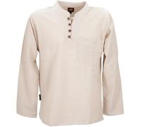GURU SHOP Chemise de yoga Népal ethnique avec boutons en coco - Chemise kurta décontractée avec col montant - Pour homme - En coton, ivoire, 5XL