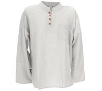 GURU SHOP Chemise de yoga Népal ethnique avec boutons en coco - Chemise kurta décontractée avec col montant - Pour homme - En coton, gris, 4XL