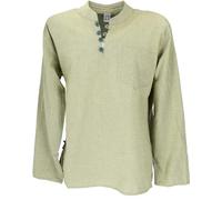 GURU SHOP Chemise de yoga Népal ethnique avec boutons en coco - Chemise kurta décontractée avec col montant - Pour homme - En coton, vert clair, 4XL